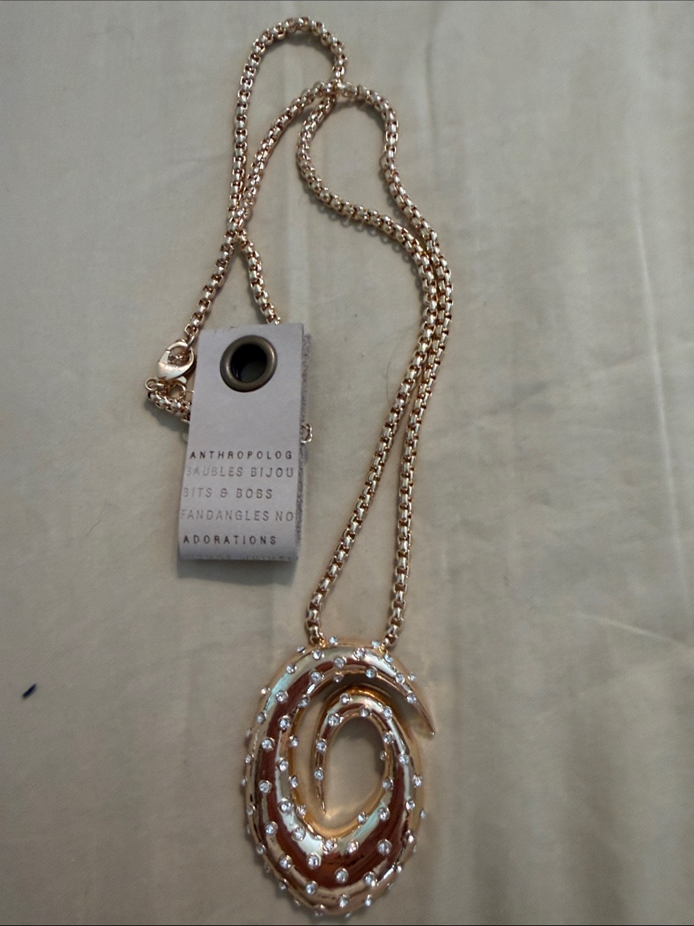 Anthropologie Rose Gold Layered Oval Crystal Pendant Necklace